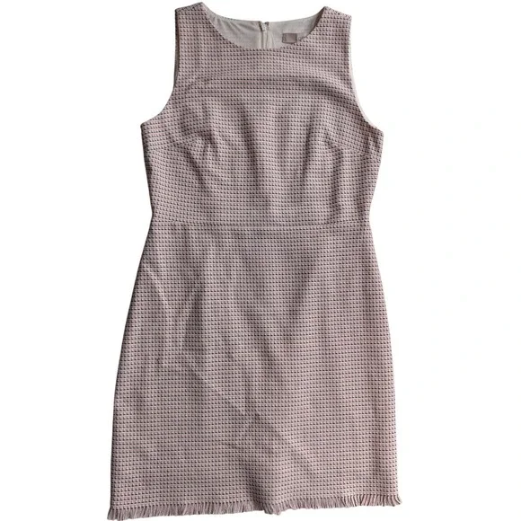 LOFT Pink Tweed Frayed Hem Shift Dress Womens Size 8 Cottagecore Coquette Preppy - Picture 1 of 7